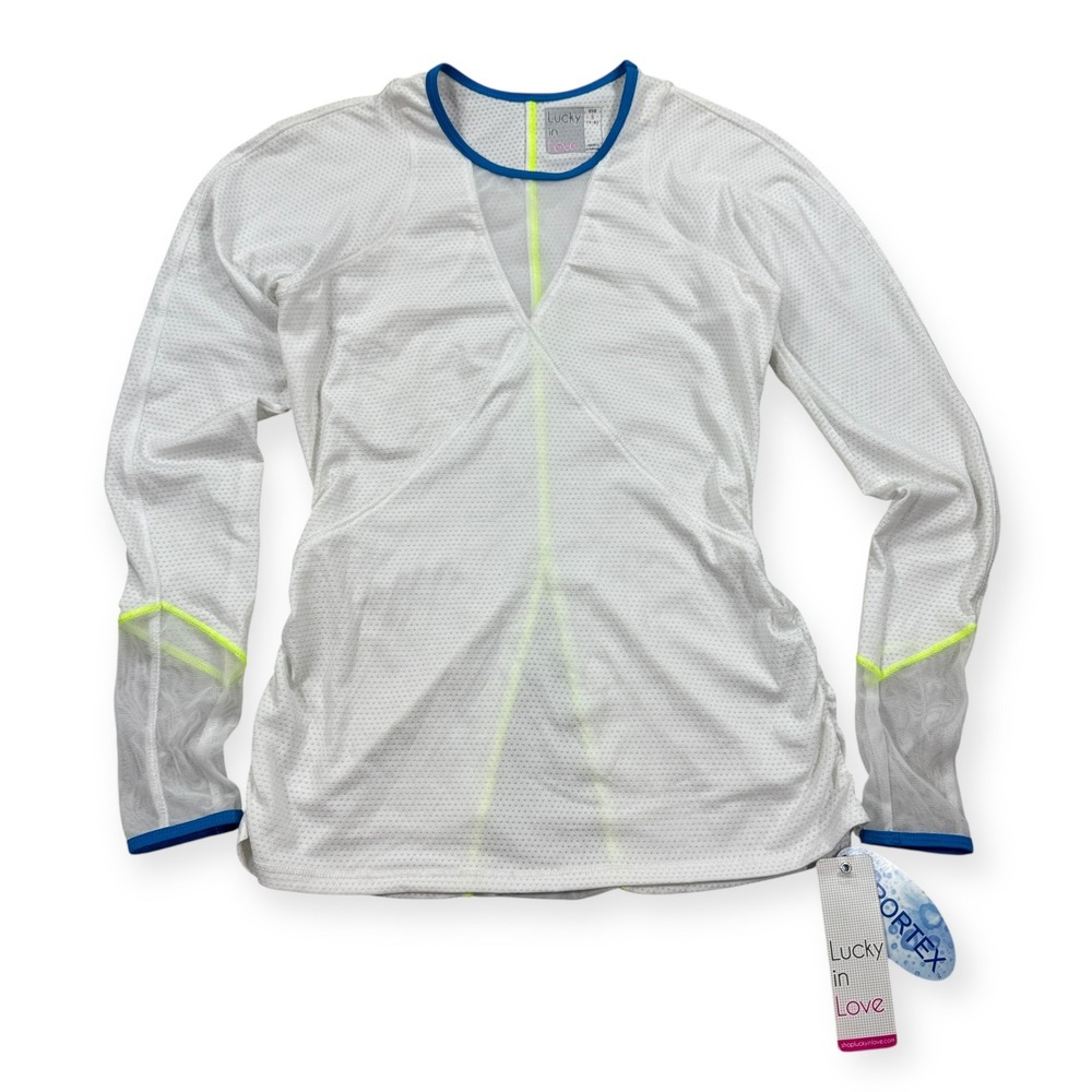 NEW Lucky In Love Top Women's‎ Small White Mesh Long Sleeve Shirt Tennis Golf